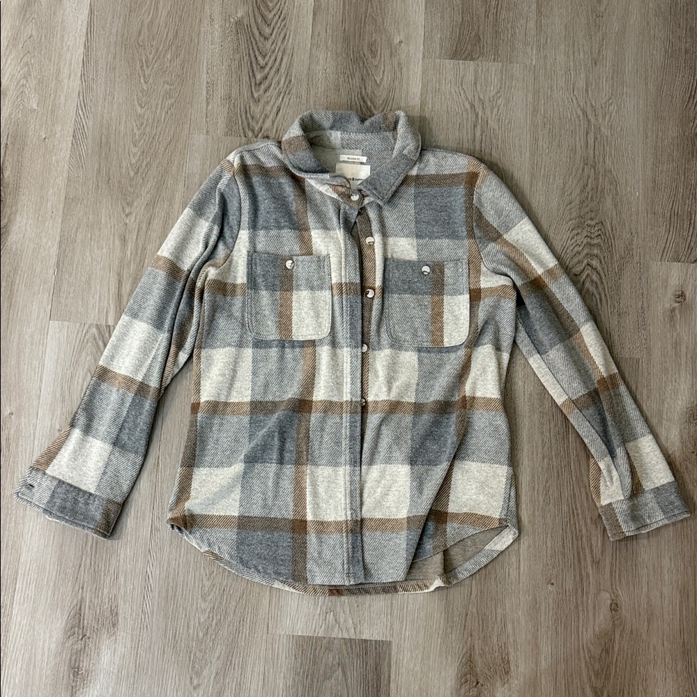 Gray and Brown Plaid Button-Up Shirt